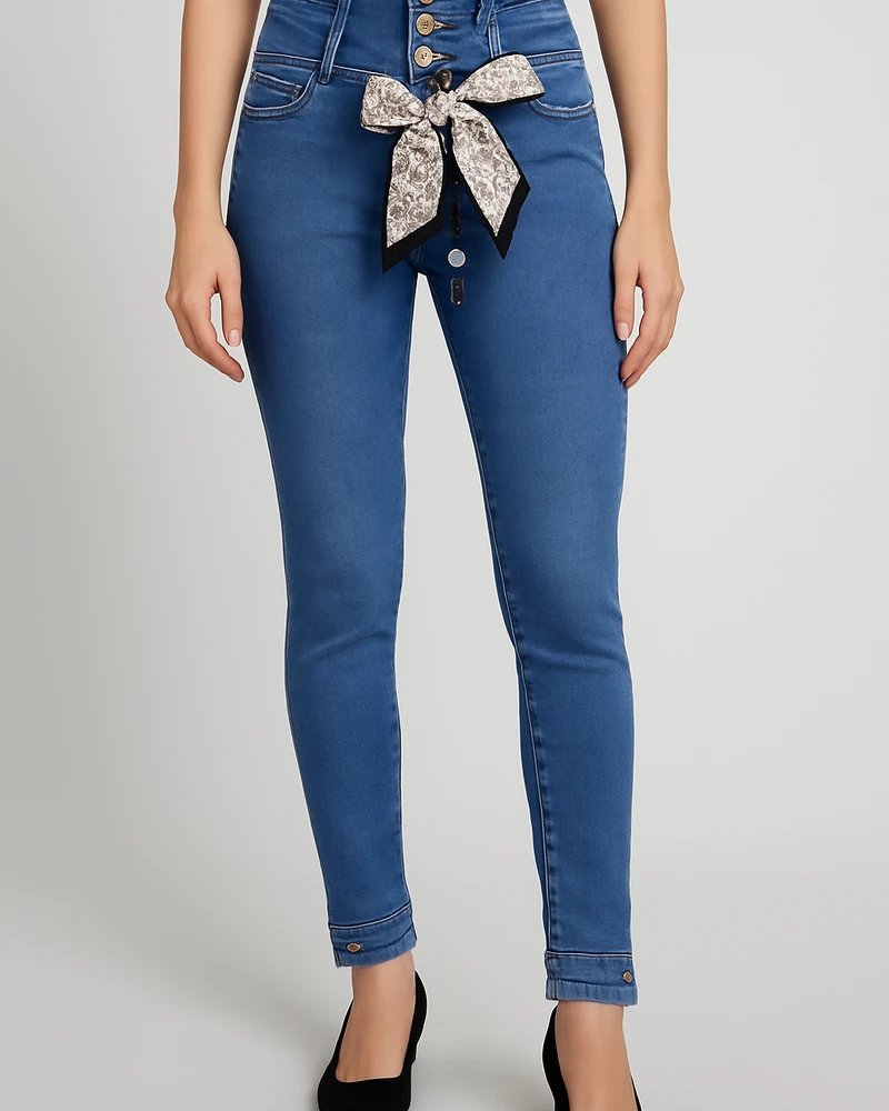 Jeans Colombianos Skinny Tiro Alto Azul Oscuro para Mujer - Image 13