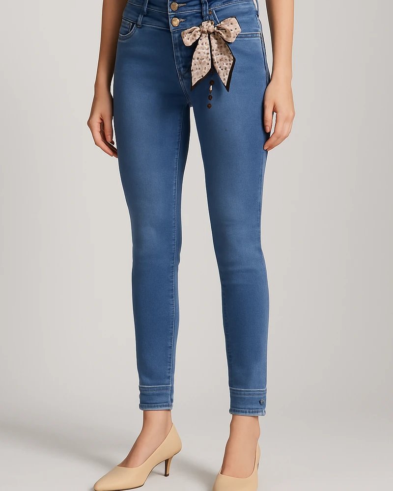 Jeans Colombianos Skinny Tiro Alto Azul Oscuro para Mujer - Image 14