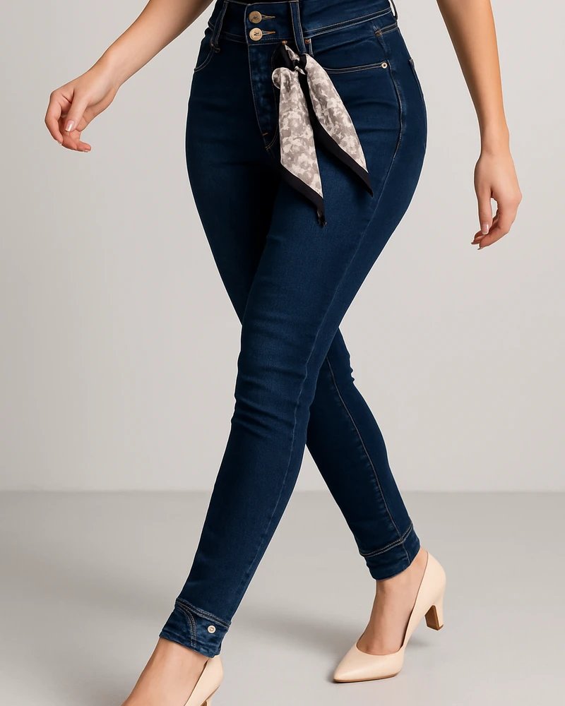 Jeans Colombianos Skinny Tiro Alto Azul Oscuro para Mujer - Image 3