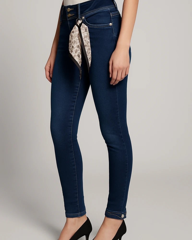 Jeans Colombianos Skinny Tiro Alto Azul Oscuro para Mujer - Image 2