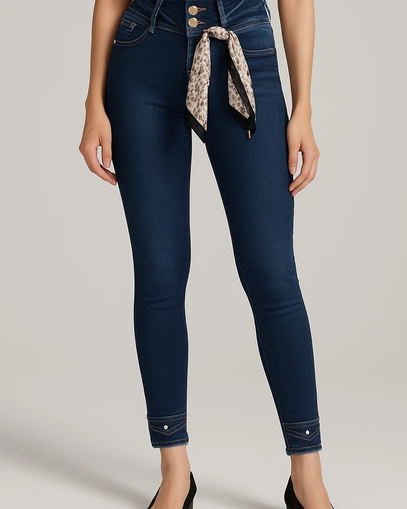 Jeans Colombianos Skinny Tiro Alto Azul Oscuro para Mujer - Image 4