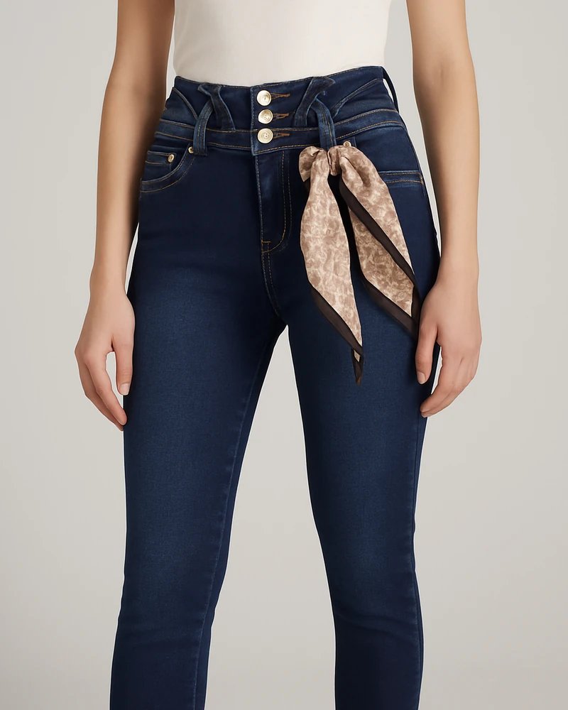 Jeans Colombianos Skinny Tiro Alto Azul Oscuro para Mujer - Image 7