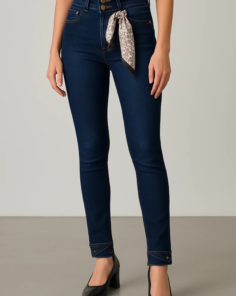 Jeans Colombianos Skinny Tiro Alto Azul Oscuro para Mujer - Image 8
