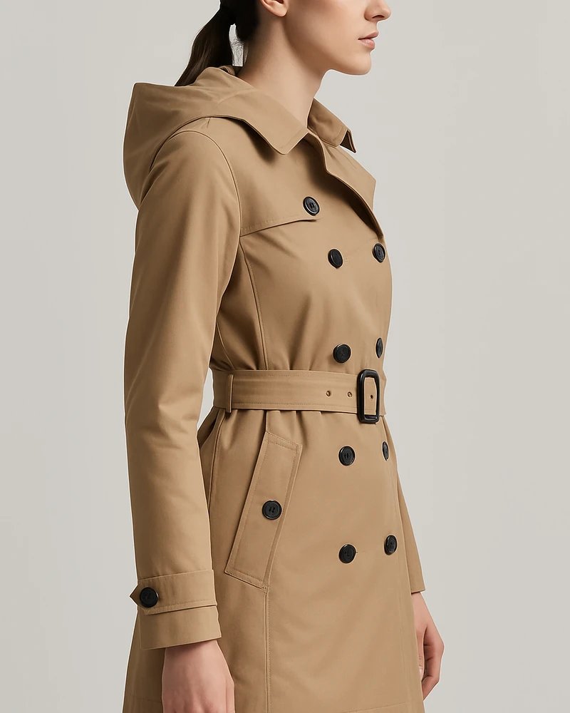 Gabardina Azul Marino Doble Botonadura con Cinturón para Mujer - Image 16
