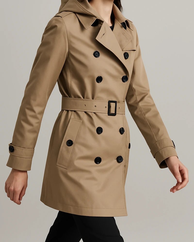 Gabardina Azul Marino Doble Botonadura con Cinturón para Mujer - Image 17