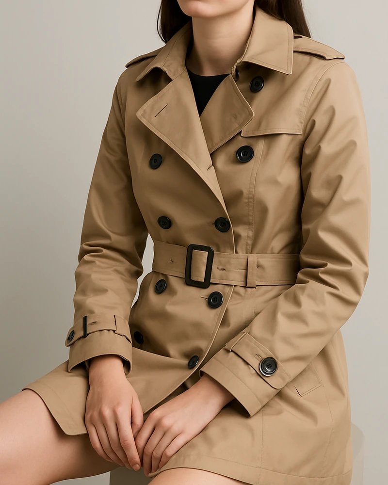 Gabardina Azul Marino Doble Botonadura con Cinturón para Mujer - Image 18