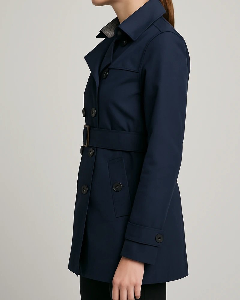 Gabardina Azul Marino Doble Botonadura con Cinturón para Mujer - Image 22