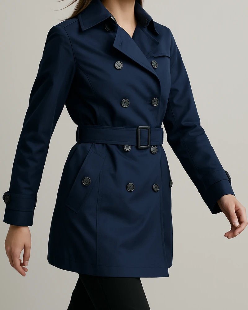 Gabardina Azul Marino Doble Botonadura con Cinturón para Mujer - Image 23