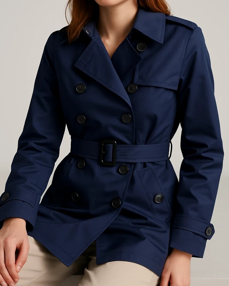 Gabardina Azul Marino Doble Botonadura con Cinturón para Mujer - Image 27