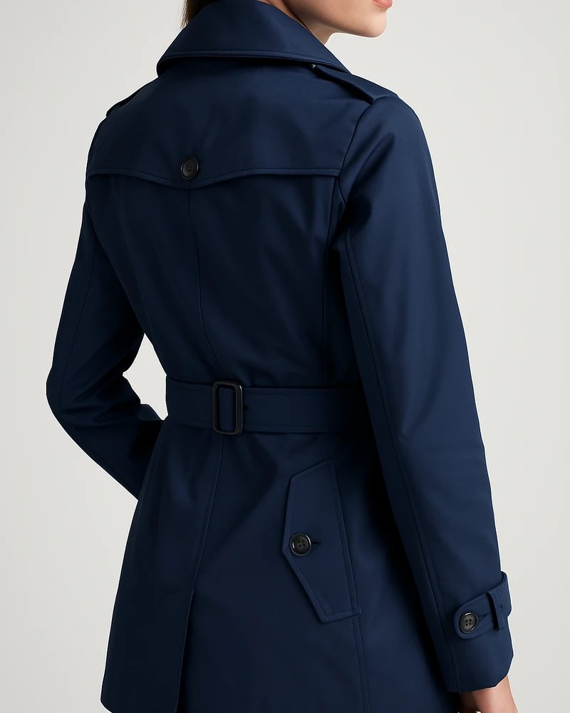 Gabardina Azul Marino Doble Botonadura con Cinturón para Mujer - Image 25