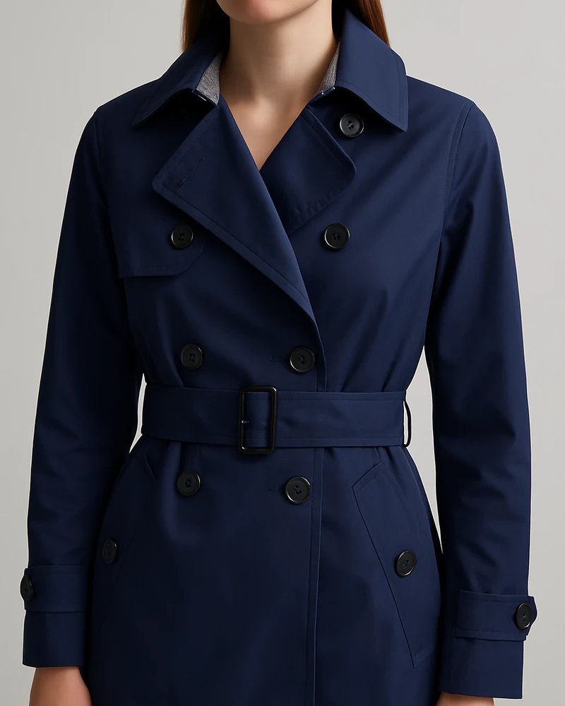Gabardina Azul Marino Doble Botonadura con Cinturón para Mujer - Image 28