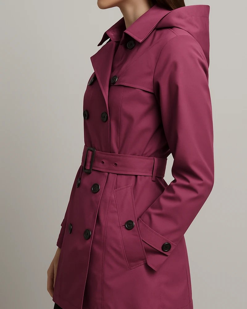 Gabardina Azul Marino Doble Botonadura con Cinturón para Mujer - Image 10