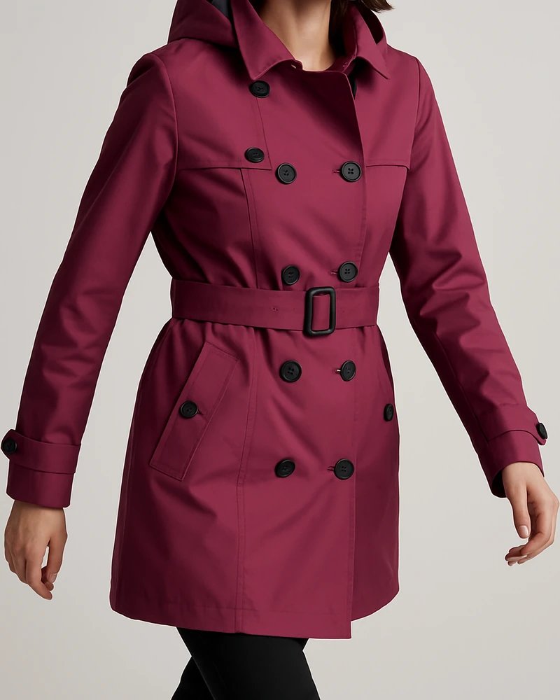 Gabardina Azul Marino Doble Botonadura con Cinturón para Mujer - Image 11