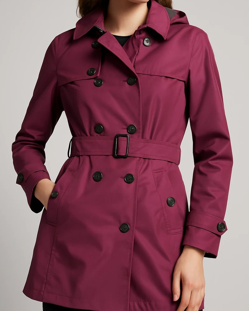 Gabardina Azul Marino Doble Botonadura con Cinturón para Mujer - Image 9