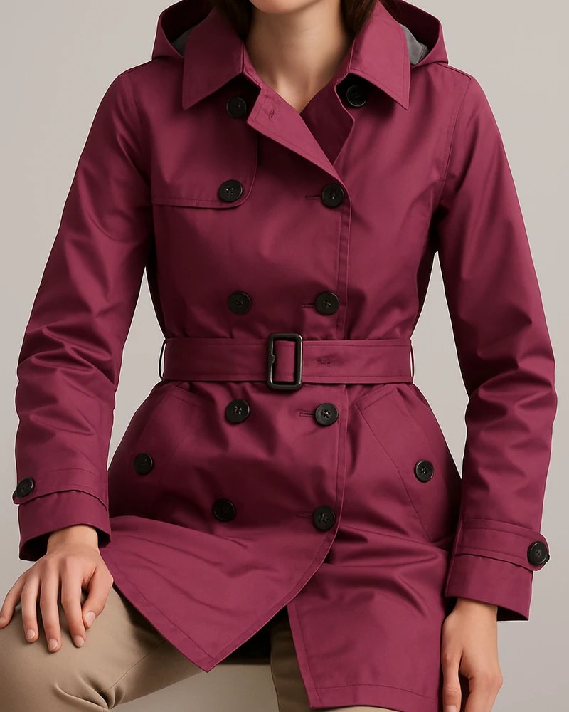 Gabardina Azul Marino Doble Botonadura con Cinturón para Mujer - Image 14