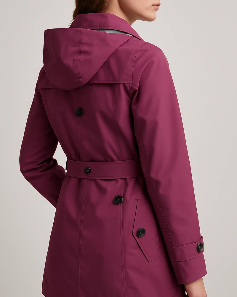 Gabardina Azul Marino Doble Botonadura con Cinturón para Mujer - Image 12