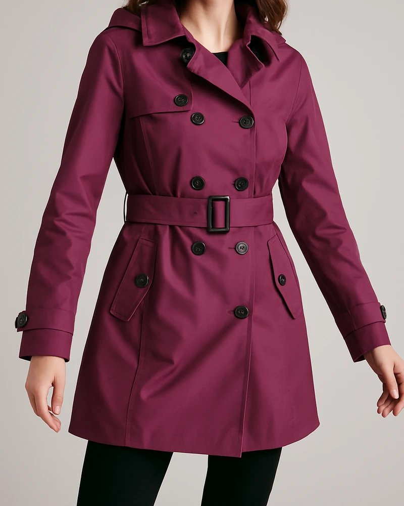 Gabardina Azul Marino Doble Botonadura con Cinturón para Mujer - Image 8
