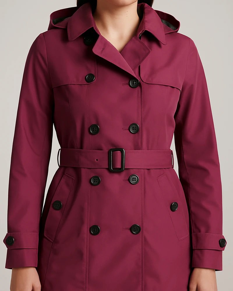 Gabardina Azul Marino Doble Botonadura con Cinturón para Mujer - Image 13