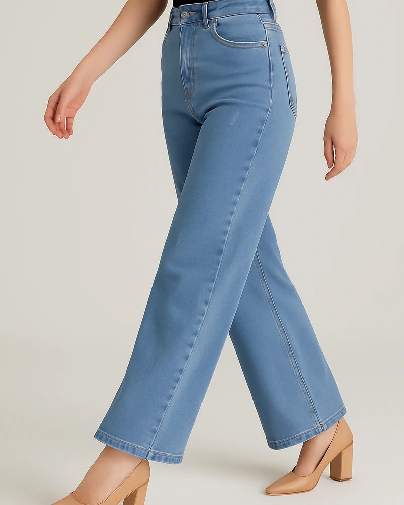 Pantalón Wide Leg de Mezclilla Azul Claro de Tiro Alto para Mujer - Image 2