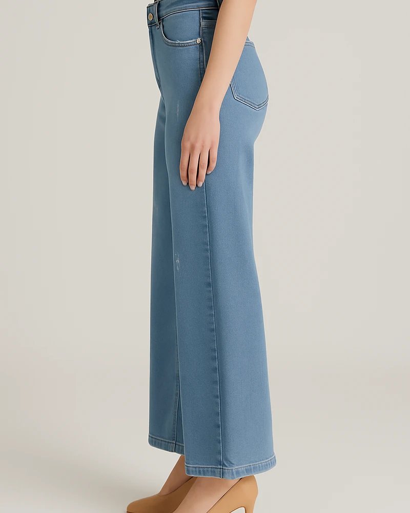 Pantalón Wide Leg de Mezclilla Azul Claro de Tiro Alto para Mujer - Image 3