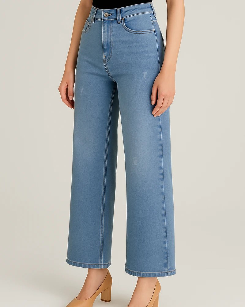 Pantalón Wide Leg de Mezclilla Azul Claro de Tiro Alto para Mujer - Image 4