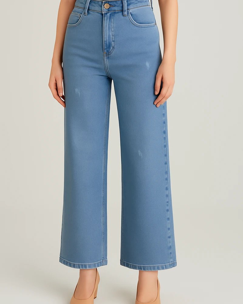 Pantalón Wide Leg de Mezclilla Azul Claro de Tiro Alto para Mujer - Image 6