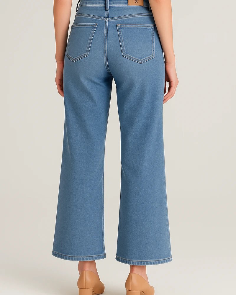 Pantalón Wide Leg de Mezclilla Azul Claro de Tiro Alto para Mujer - Image 7