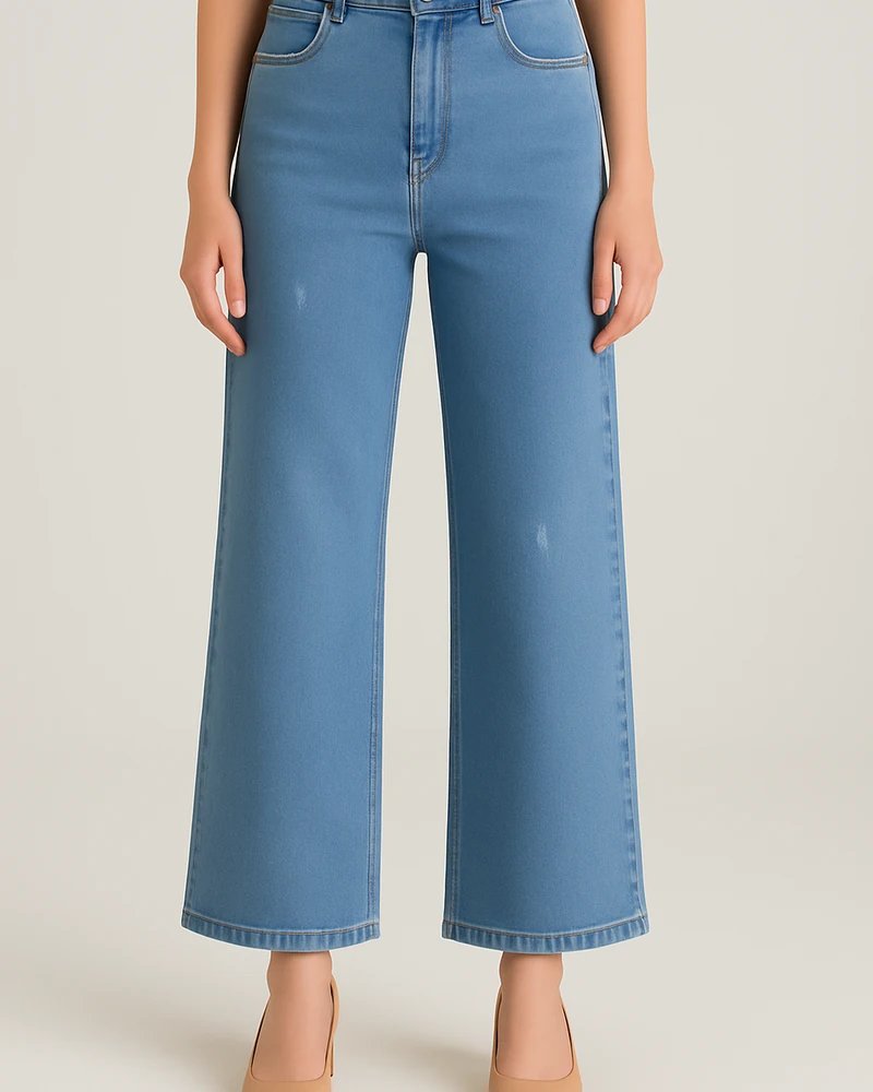 Pantalón Wide Leg de Mezclilla Azul Claro de Tiro Alto para Mujer - Image 8