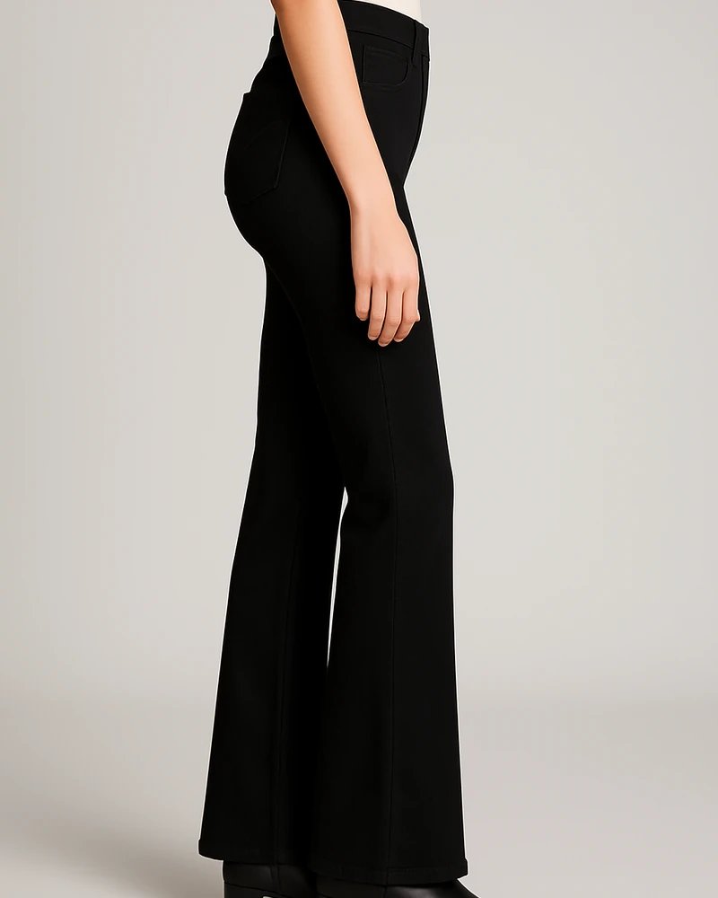 Pantalón Acampanado Negro de Tiro Alto Estilo Retro para Mujer - Image 3