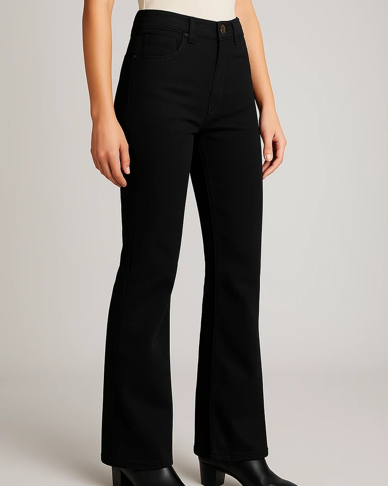 Pantalón Acampanado Negro de Tiro Alto Estilo Retro para Mujer - Image 4