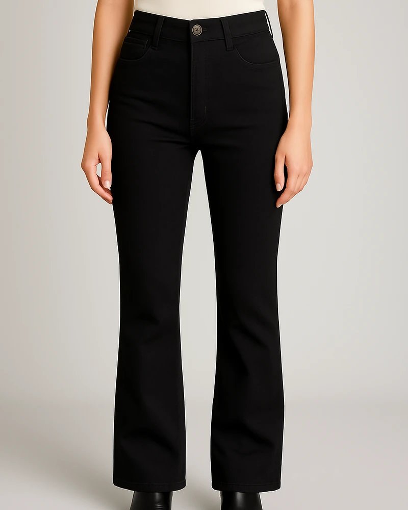 Pantalón Acampanado Negro de Tiro Alto Estilo Retro para Mujer - Image 6