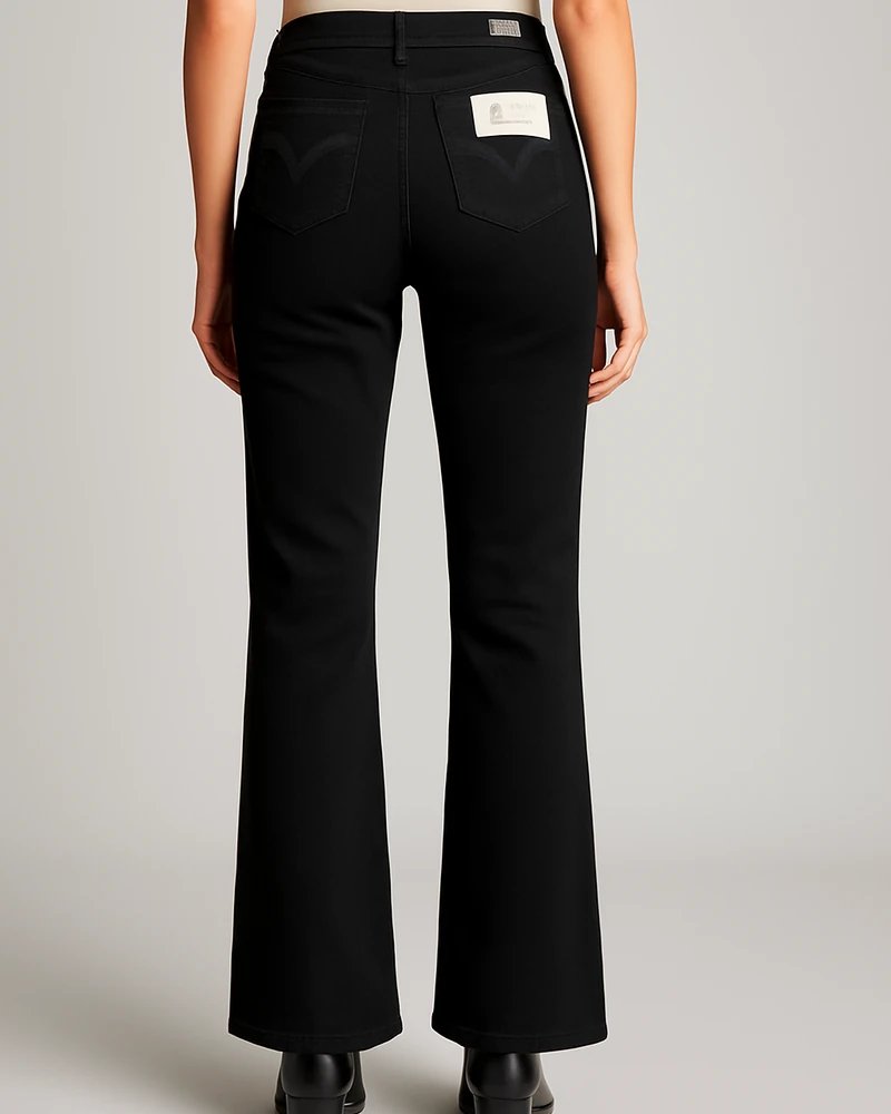 Pantalón Acampanado Negro de Tiro Alto Estilo Retro para Mujer - Image 7