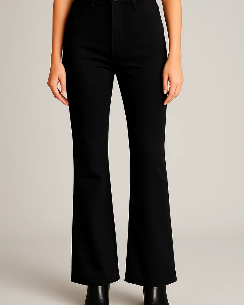 Pantalón Acampanado Negro de Tiro Alto Estilo Retro para Mujer - Image 8