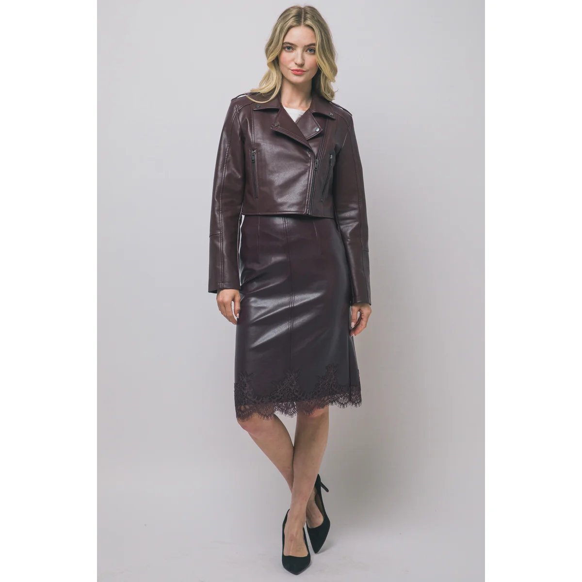 Chamarra de Cuero Estilo Biker con Solapa para Mujer - Image 19