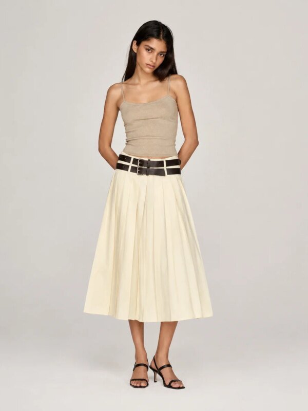 Falda Plisada Midi Crema Elegante para Mujer Lizzet Collection