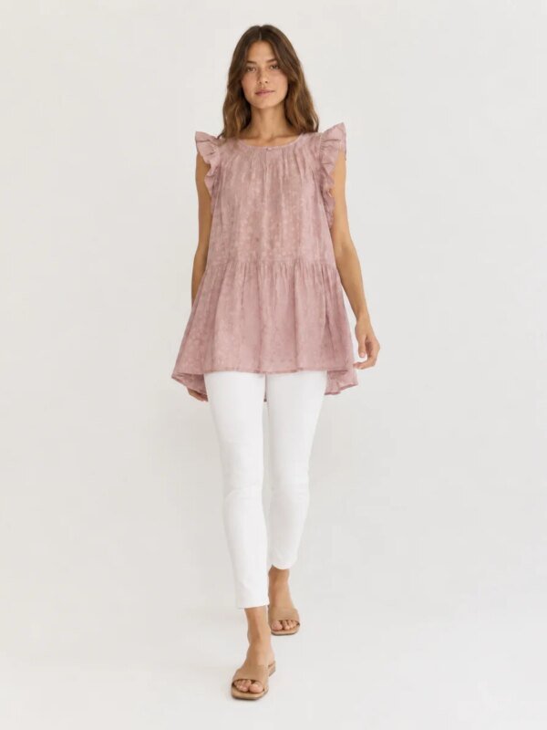 Vestido Tunica Rosa con Volantes y Textura Jacquard para Mujer