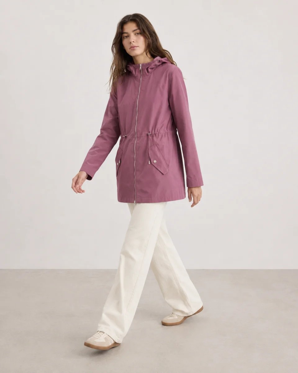 Parka Con Capucha Larga Rosa Para Mujer Estilo Casual