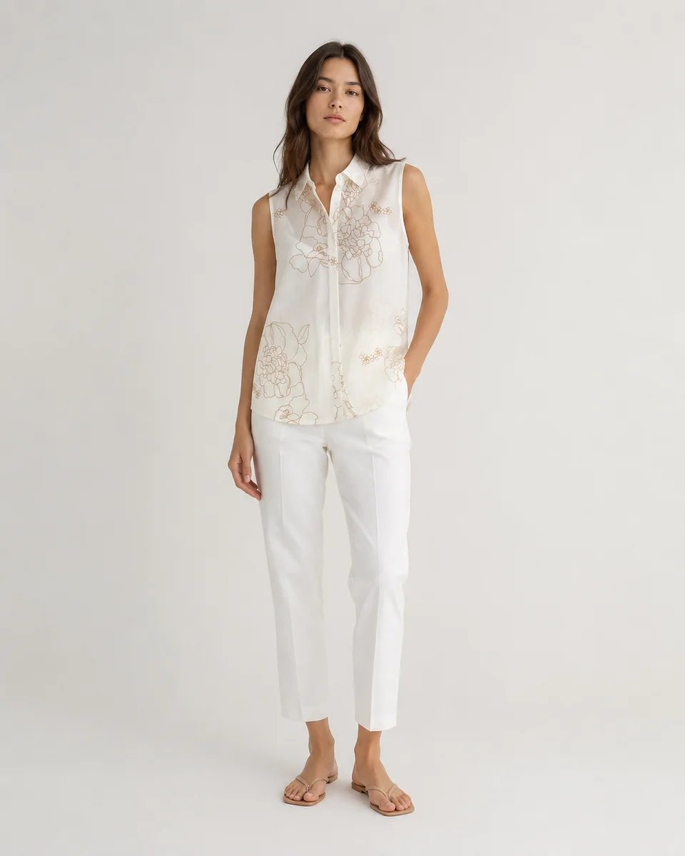 Blusa Sin Mangas Con Estampado Floral Delicado Para Mujer