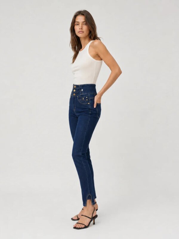 Jeans De Tiro Alto Con Botones Frontales Para Mujer Estilo Retro