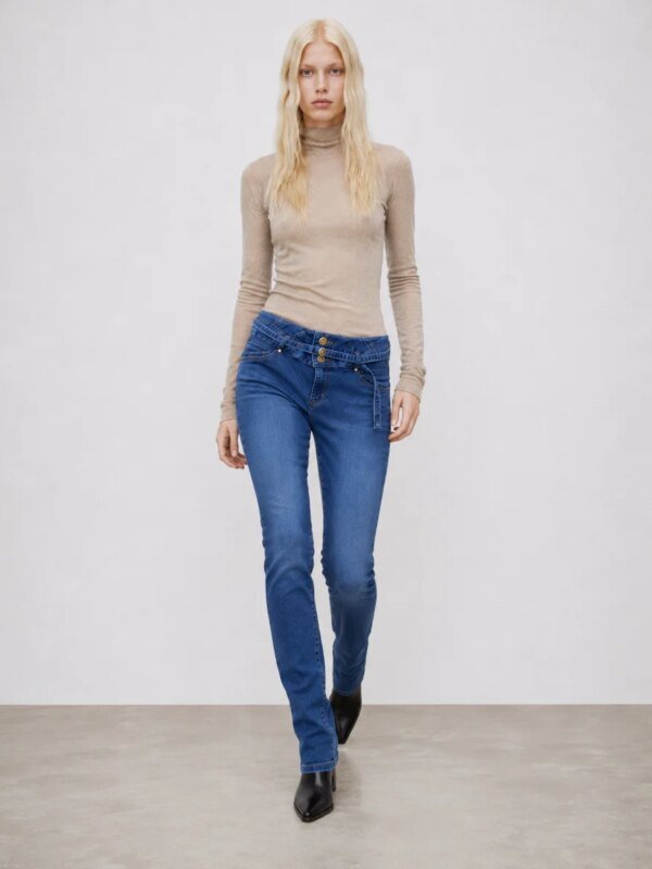 Jeans Ajustados Tiro Alto con Botones para Mujer Estilo Casual