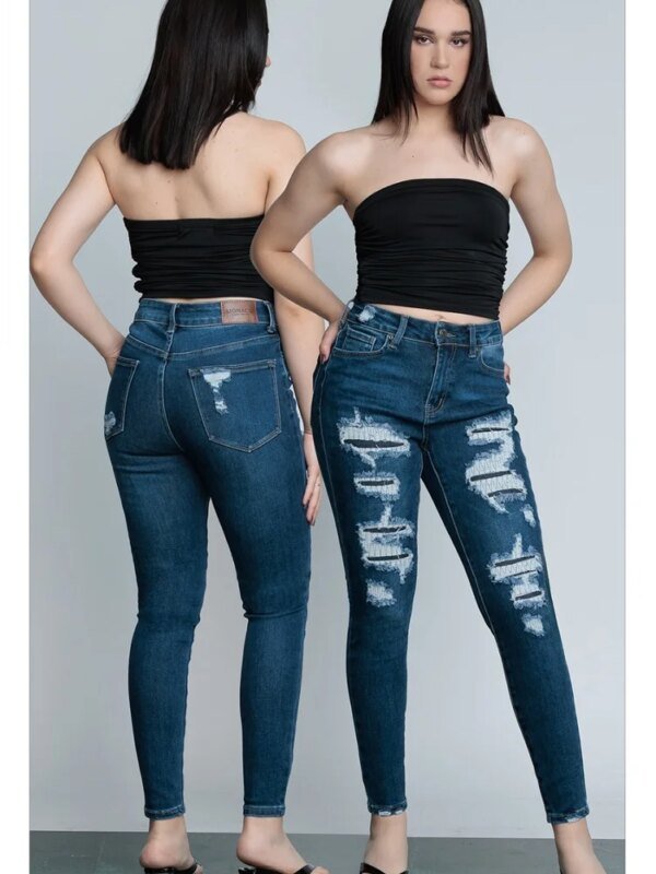 Jeans Skinny Rotos con Desgaste Frontal para Mujer