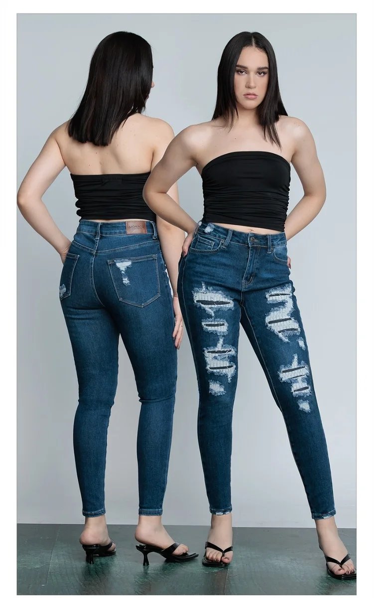 Jeans Skinny Rotos con Desgaste Frontal para Mujer