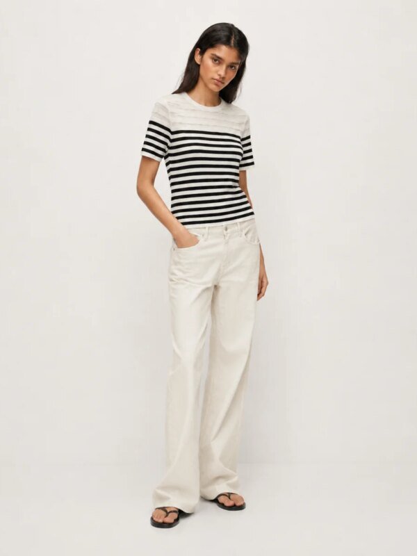 Blusa de Rayas Marineras Manga Corta para Mujer Estilo Casual
