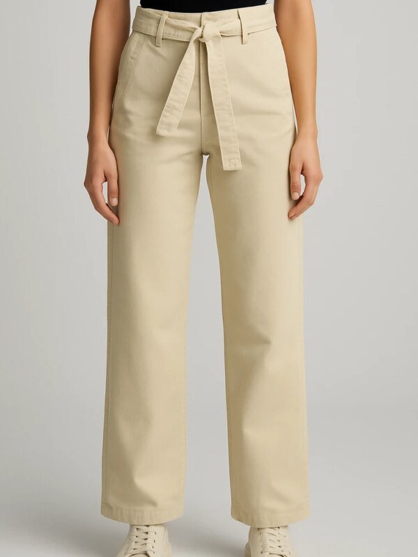 Pantalon Paperbag de Tiro Alto con Cinto Amarrado para Mujer