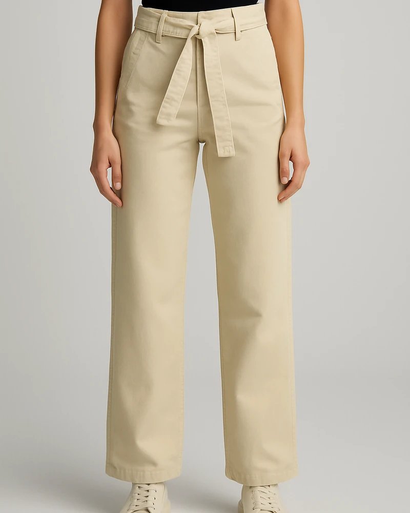 Pantalon Paperbag de Tiro Alto con Cinto Amarrado para Mujer
