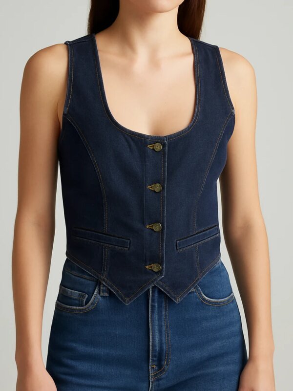Chaleco de Mezclilla Estilo Vest Entallado con Botones para Mujer