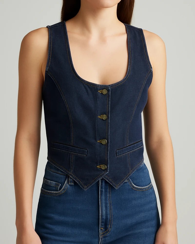 Chaleco de Mezclilla Estilo Vest Entallado con Botones para Mujer