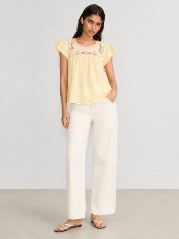 Blusa Bordada Amarilla Manga Corta Estilo Mexicano para Mujer