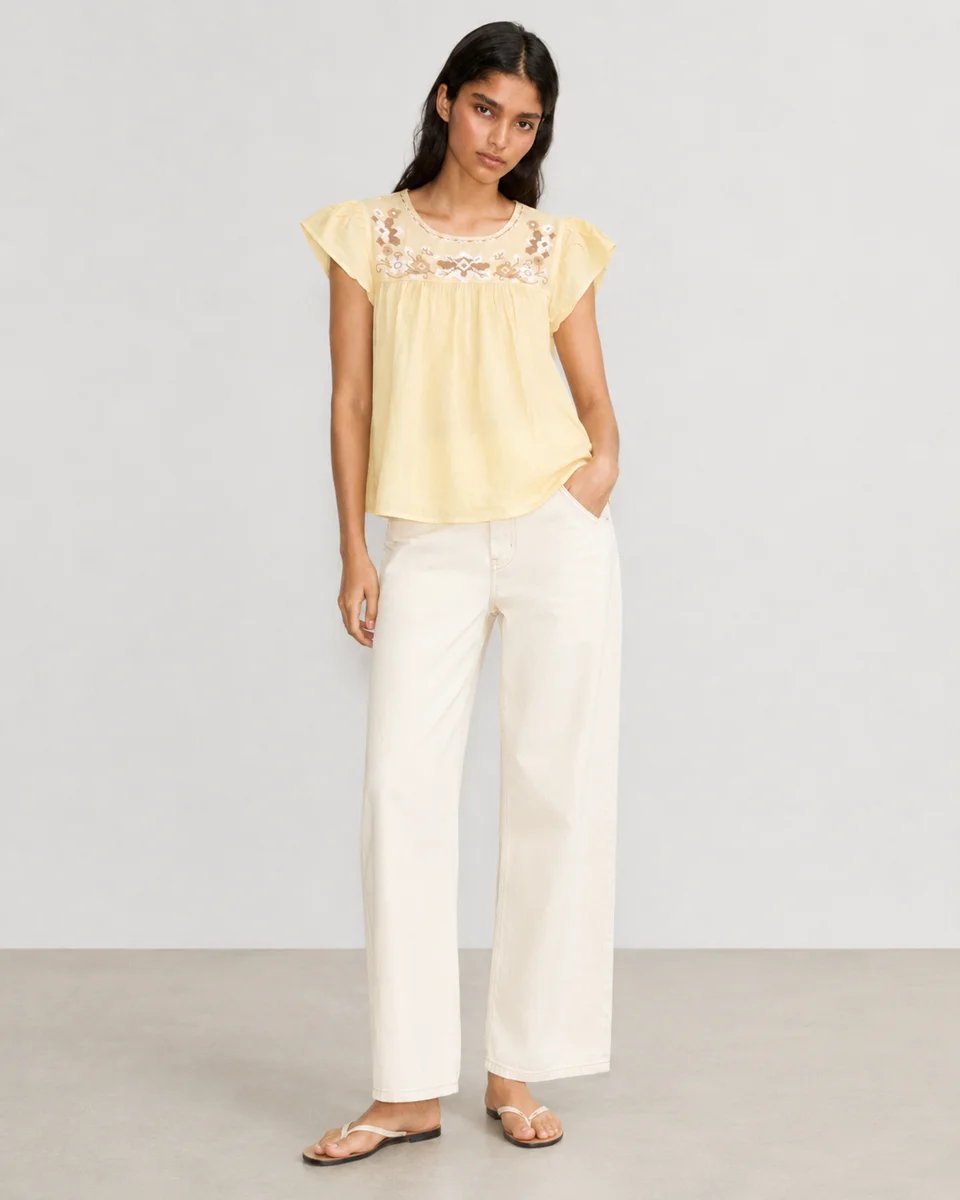 Blusa Bordada Amarilla Manga Corta Estilo Mexicano para Mujer