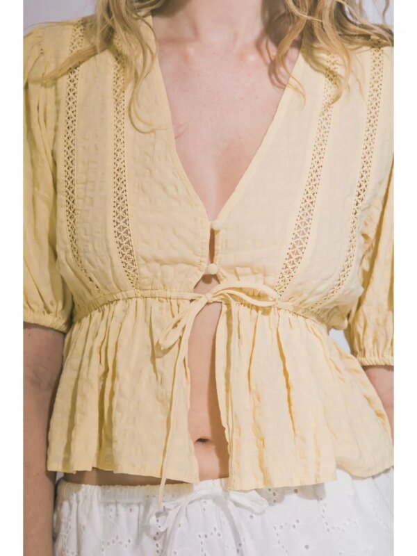 Blusa Bohemia Amarilla Con Bordados Y Lazos Para Mujer